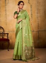 Tissue Silk Mint Traditional Wear Weaving Saree